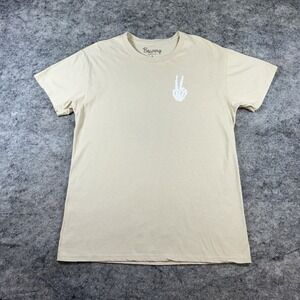 Bowery Supply Co T-Shirt Men's Large‎ Tan Skeleton Hand Peace Grunge Skater
